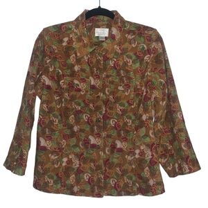 Christopher & banks vintage brown floral stretch button up‎ size medium